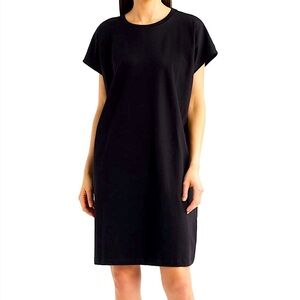 Eileen Fisher (Size Large) Chic Contemporary Black Boxy Crew Neck T-Shirt Dress